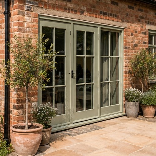 Finished timber doors in a brick opening